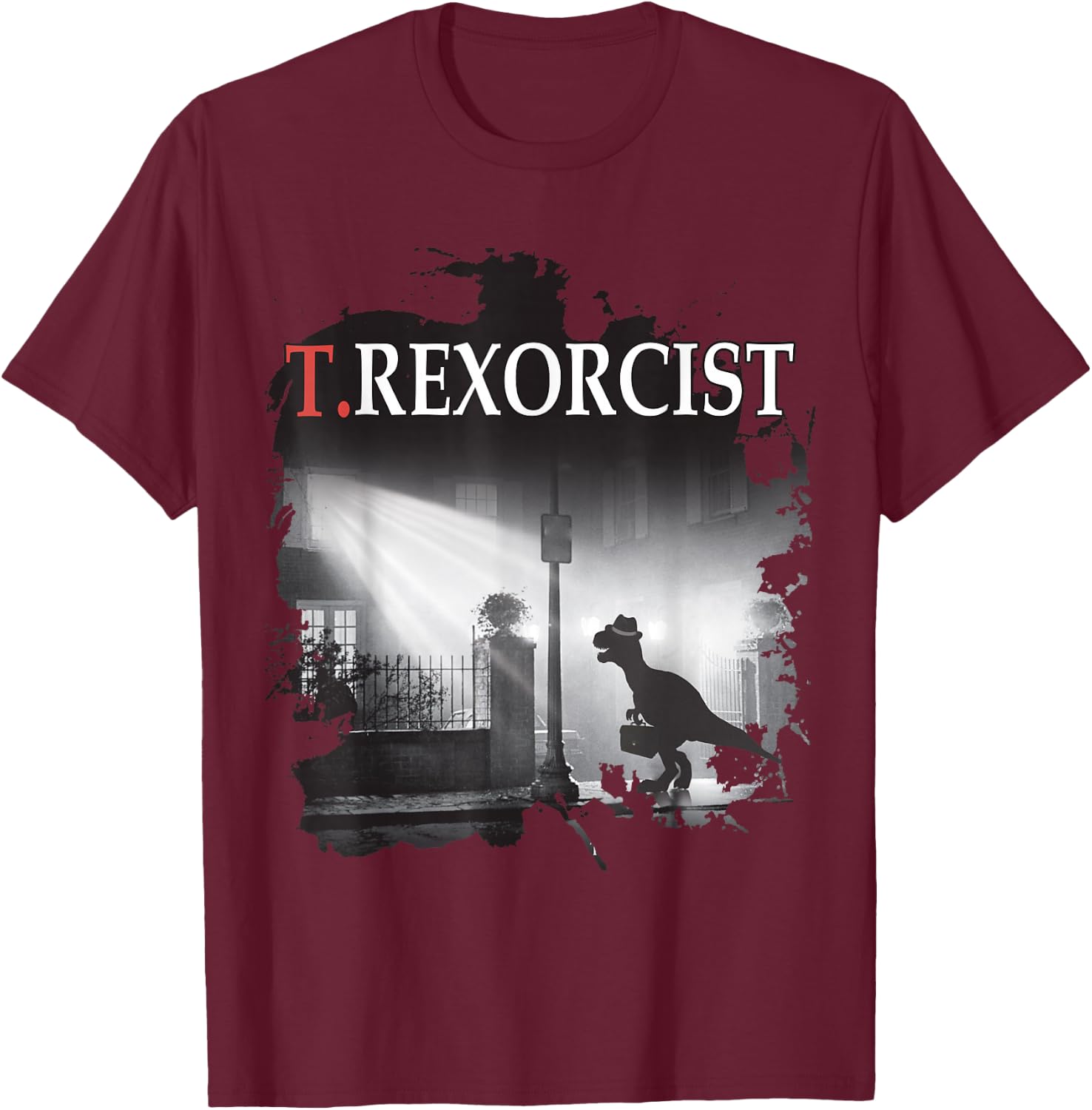 Tyrannosaurus Rex Shirt - T.rexorcist Dinosaur Parody T-Shirt - T-Shirt | Maroon