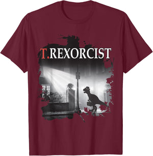 Tyrannosaurus Rex Shirt - T.rexorcist Dinosaur Parody T-Shirt - T-Shirt | Maroon