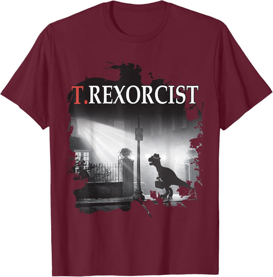Tyrannosaurus Rex Shirt - T.rexorcist Dinosaur Parody T-Shirt - T-Shirt | Maroon