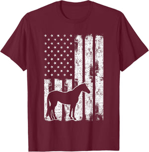 Freedom Horse Patriotic Horse American Flag Horseback Riding T-Shirt - T-Shirt | Maroon