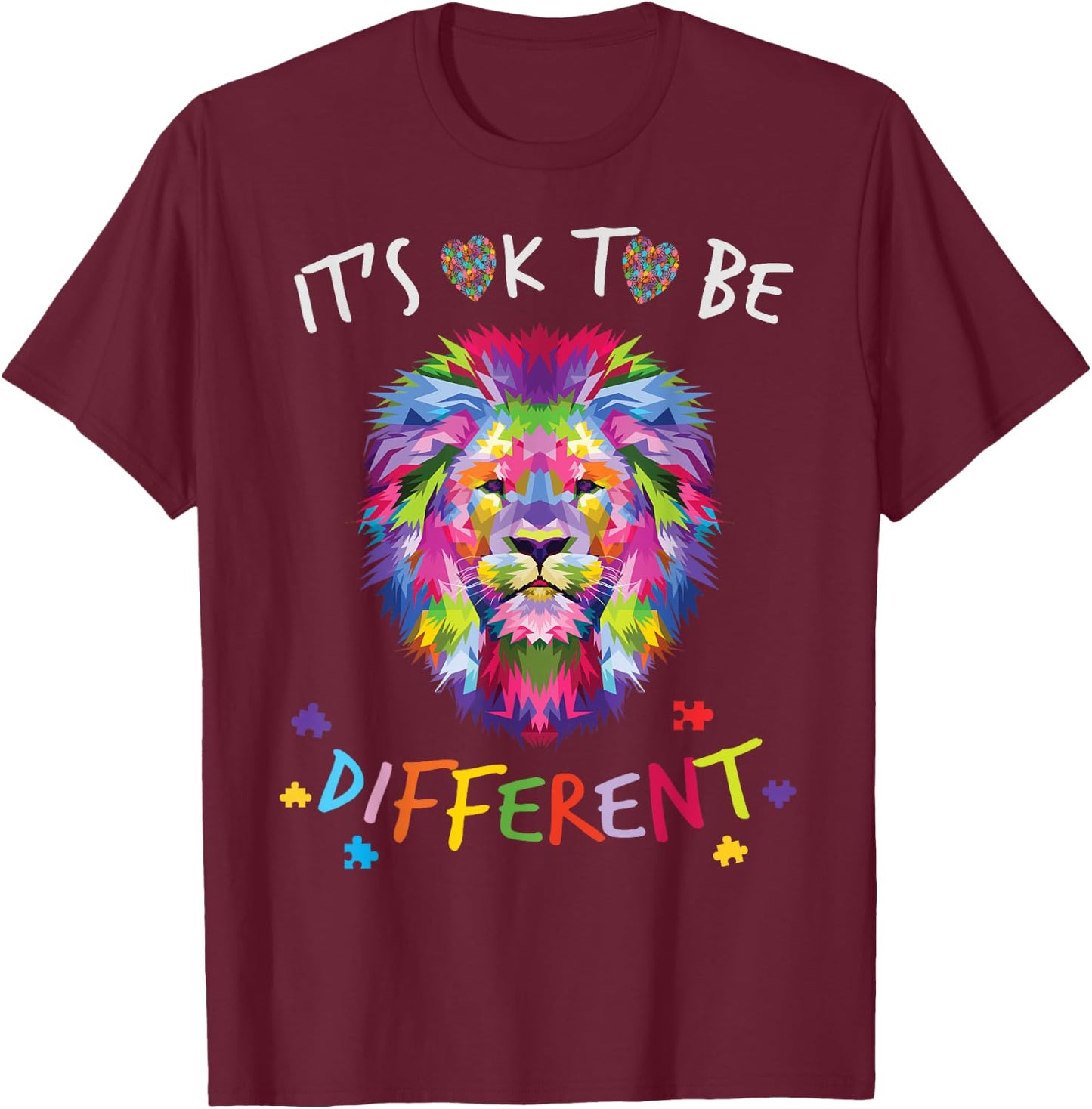 It's OK to be different Colorful Lion Autism Awareness month T-Shirt - T-Shirt | Maroon