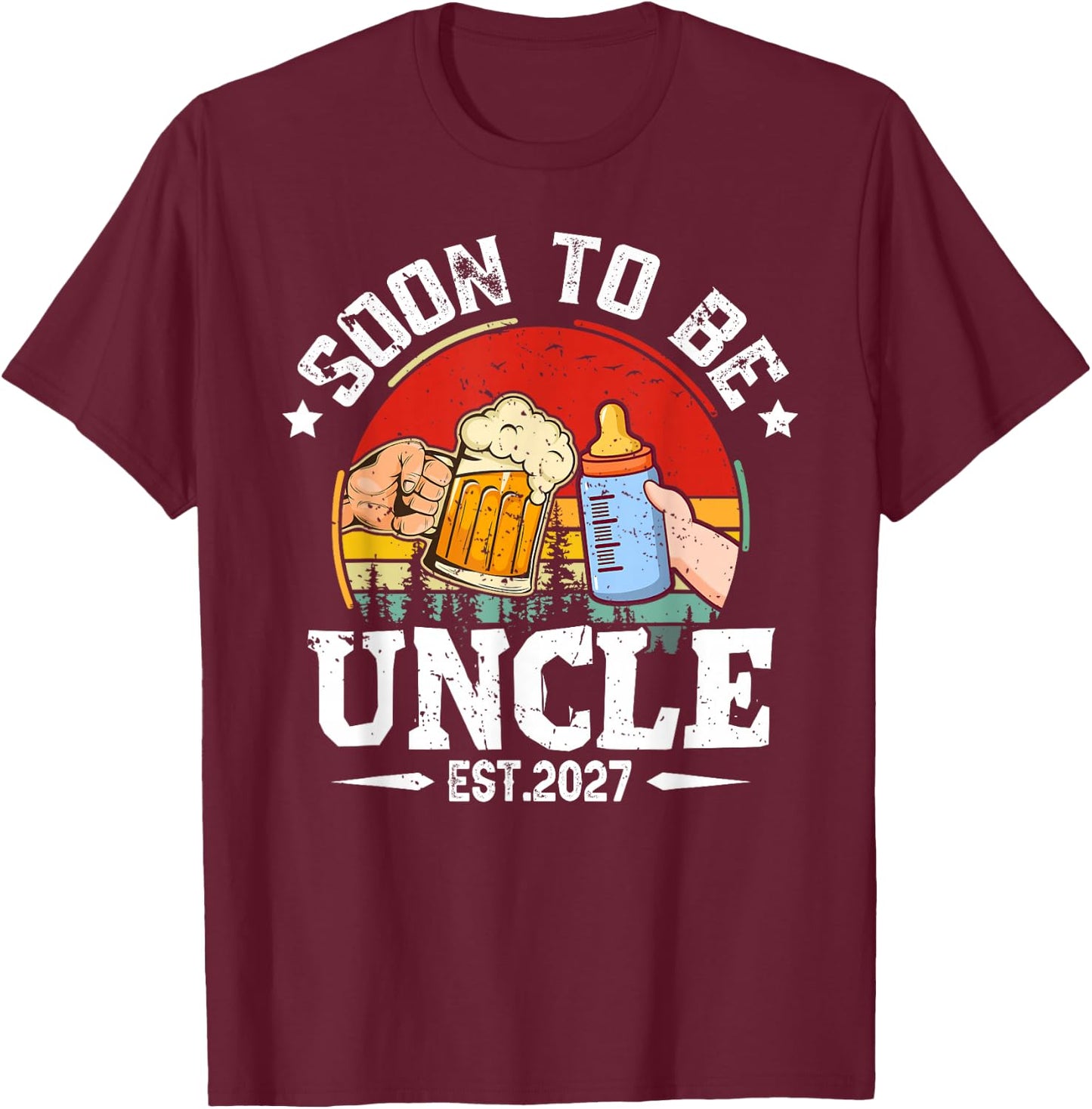 Soon to Be Uncle 2027 Retro Pregnancy Announcement Dad T-Shirt - T-Shirt | Maroon