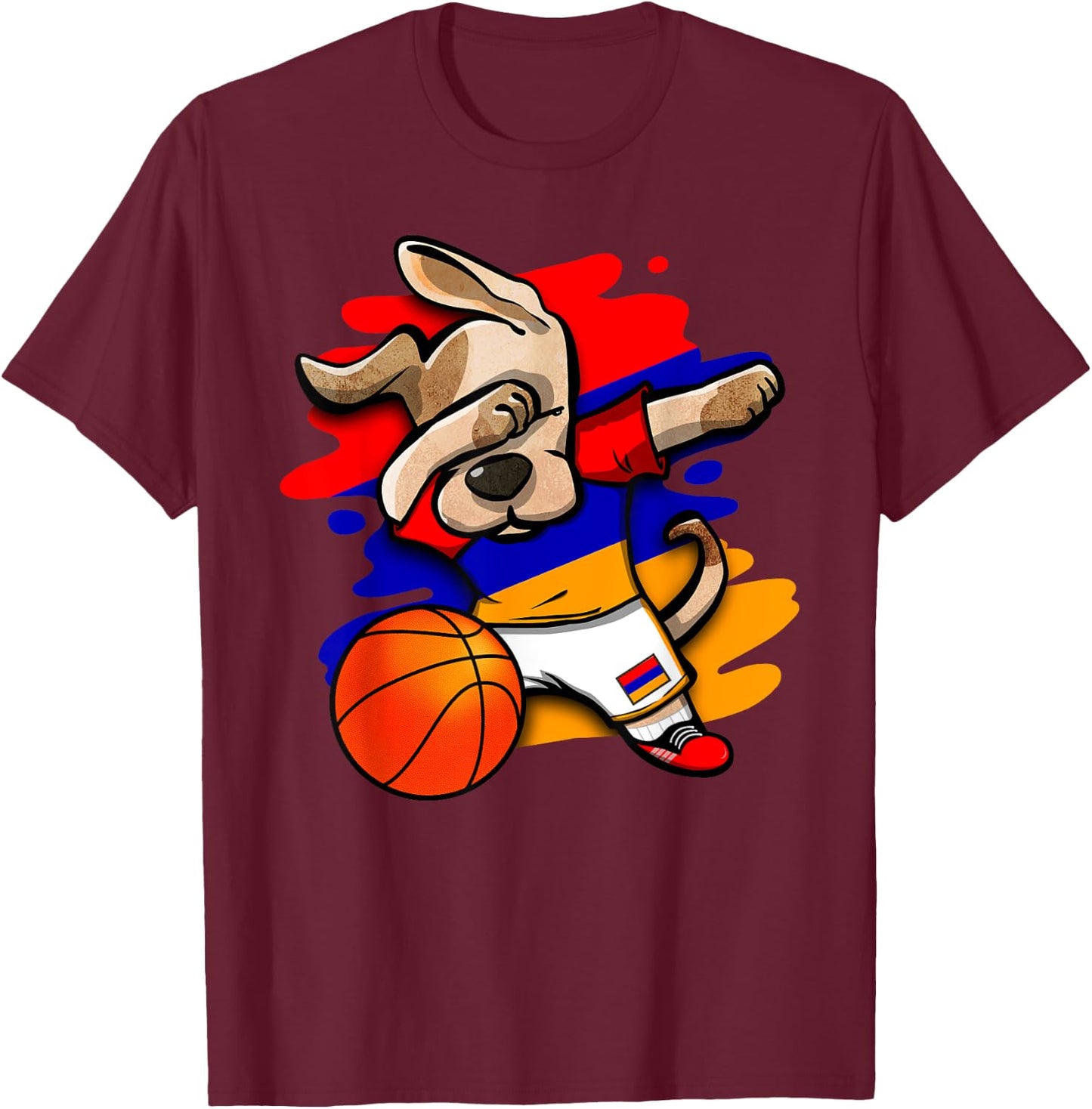 Dabbing Dog Armenia Basketball Fans Jersey Armenian Flag T-Shirt - T-Shirt | Maroon
