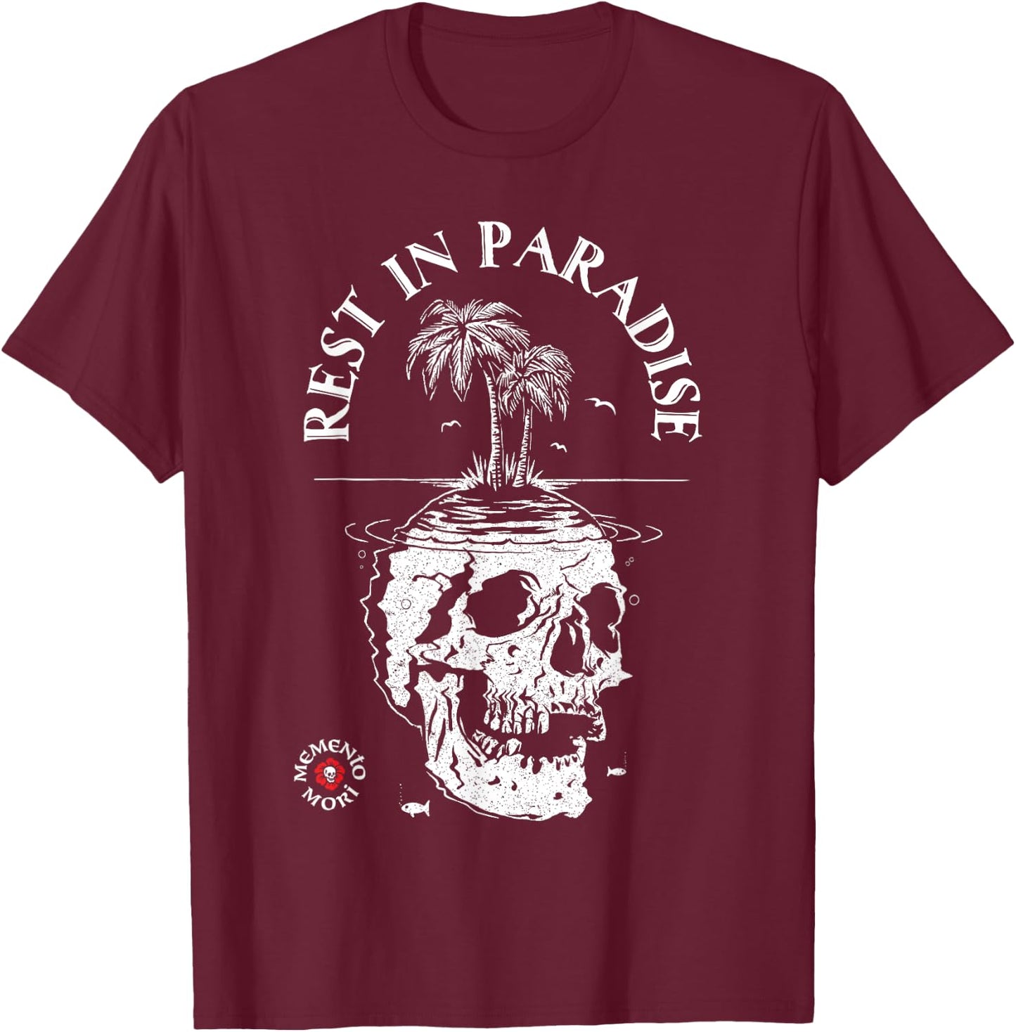 Memento Mori Shirt - Rest in Paradise - Latin Tattoo Graphic T-Shirt - T-Shirt | Maroon