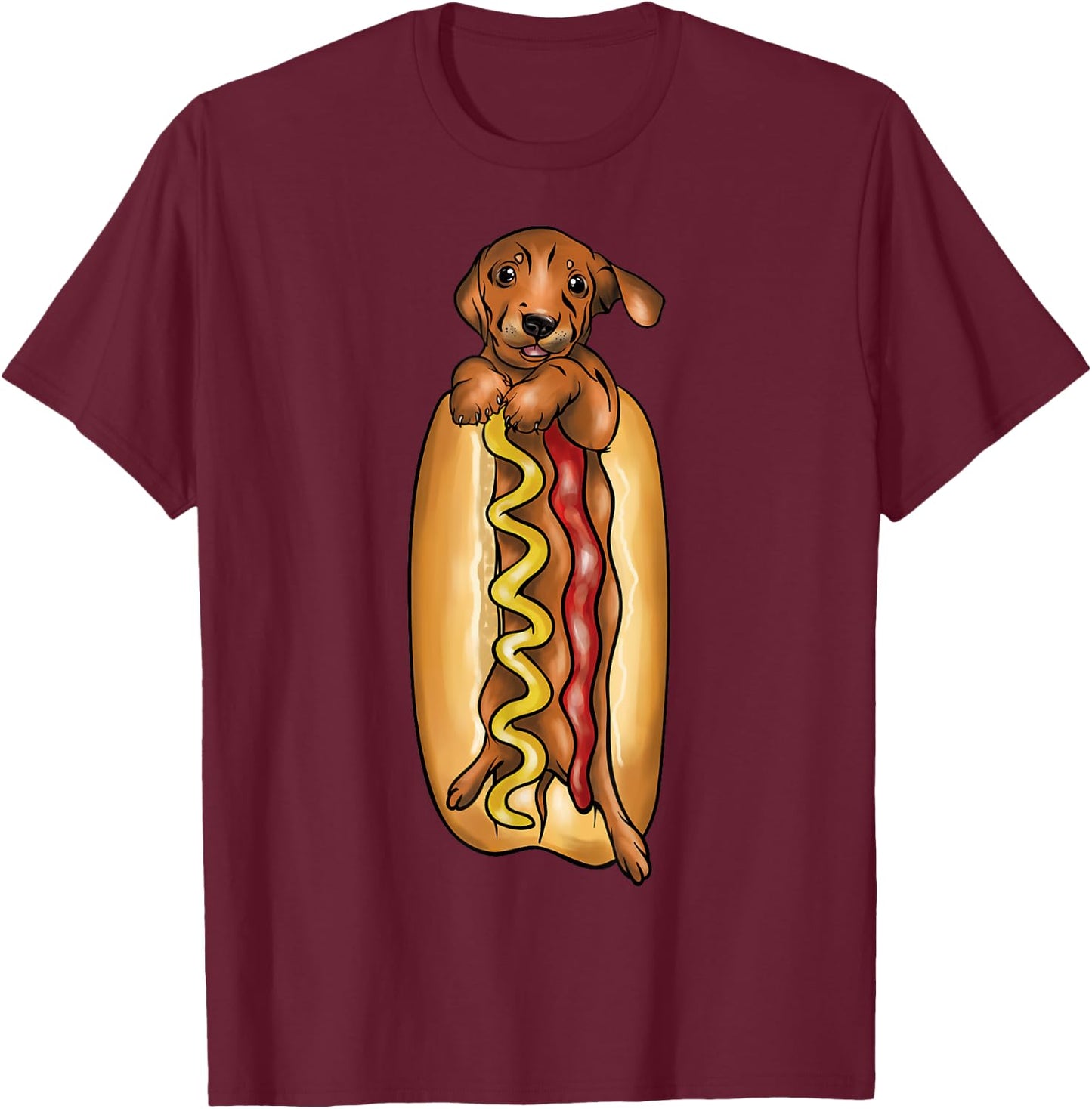 Dachshund Hot Dog Funny Graphic Shirts for Kids T-Shirt - T-Shirt | Maroon