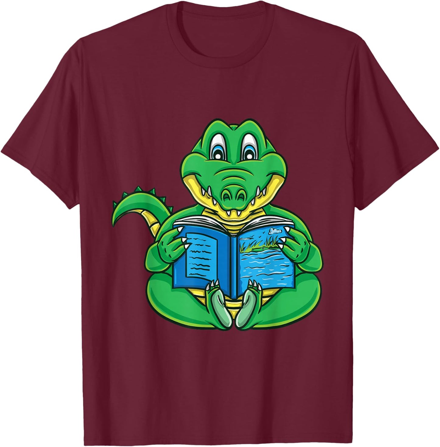 Crocodile Reading Book Librarian T-Shirt - T-Shirt | Maroon