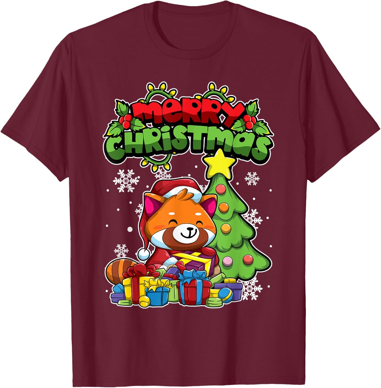 Merry Christmas Animals - Xmas Red Panda T-Shirt - T-Shirt | Maroon