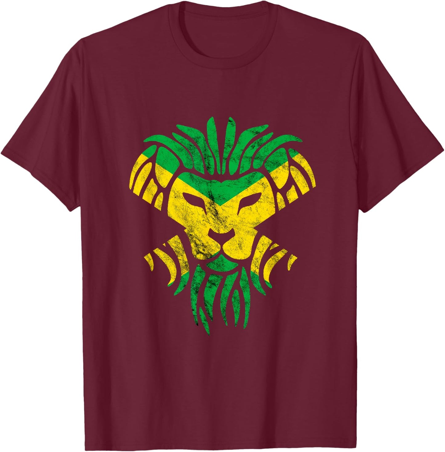 Jamaica Jamaican Roots Flag Tropical Lion Head Proud T-Shirt - T-Shirt | Maroon
