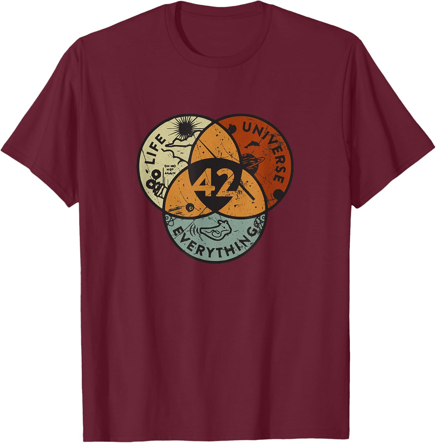 Venn Diagram Life The Universe And Everything - 42 Life T-Shirt - T-Shirt | Maroon