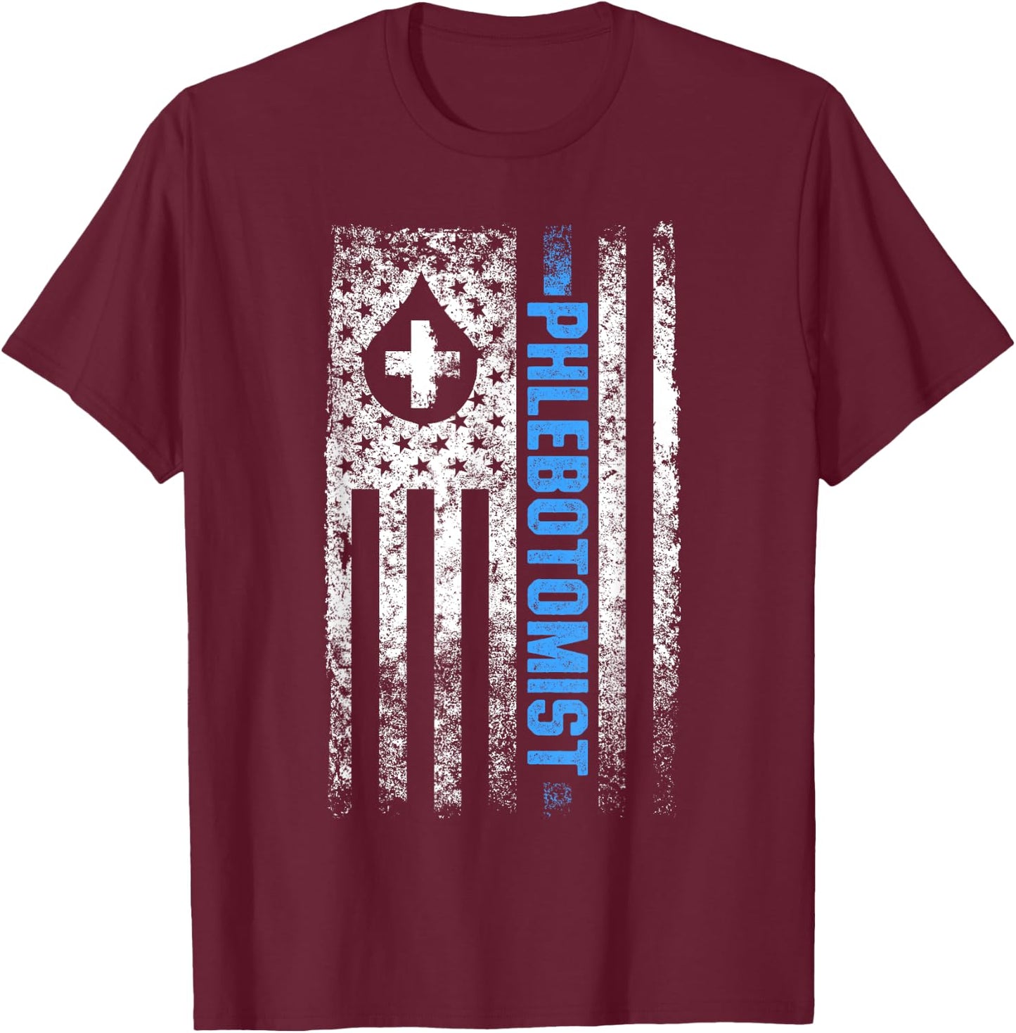 Phlebolyse Krankenschwester Analyse Vene Geschenk US Flag Phlebotomy Phlebotomic Blood Doctor T-Shirt - T-Shirt | Maroon