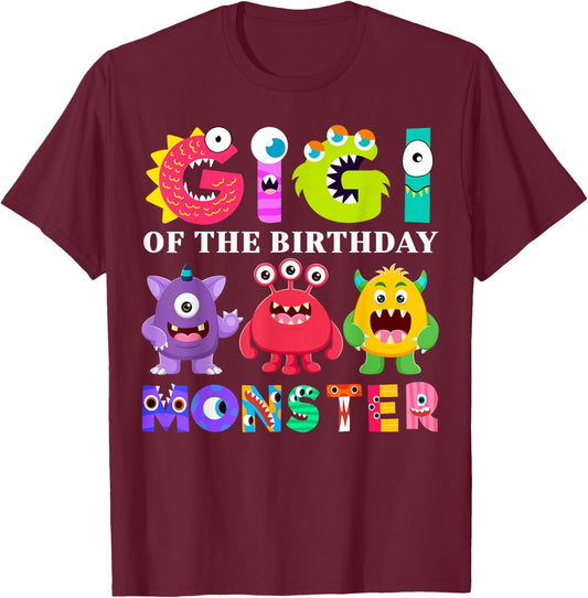 Gigi Little Monster Kids 1st Birthday Party Family Monster T-Shirt - T-Shirt | Maroon