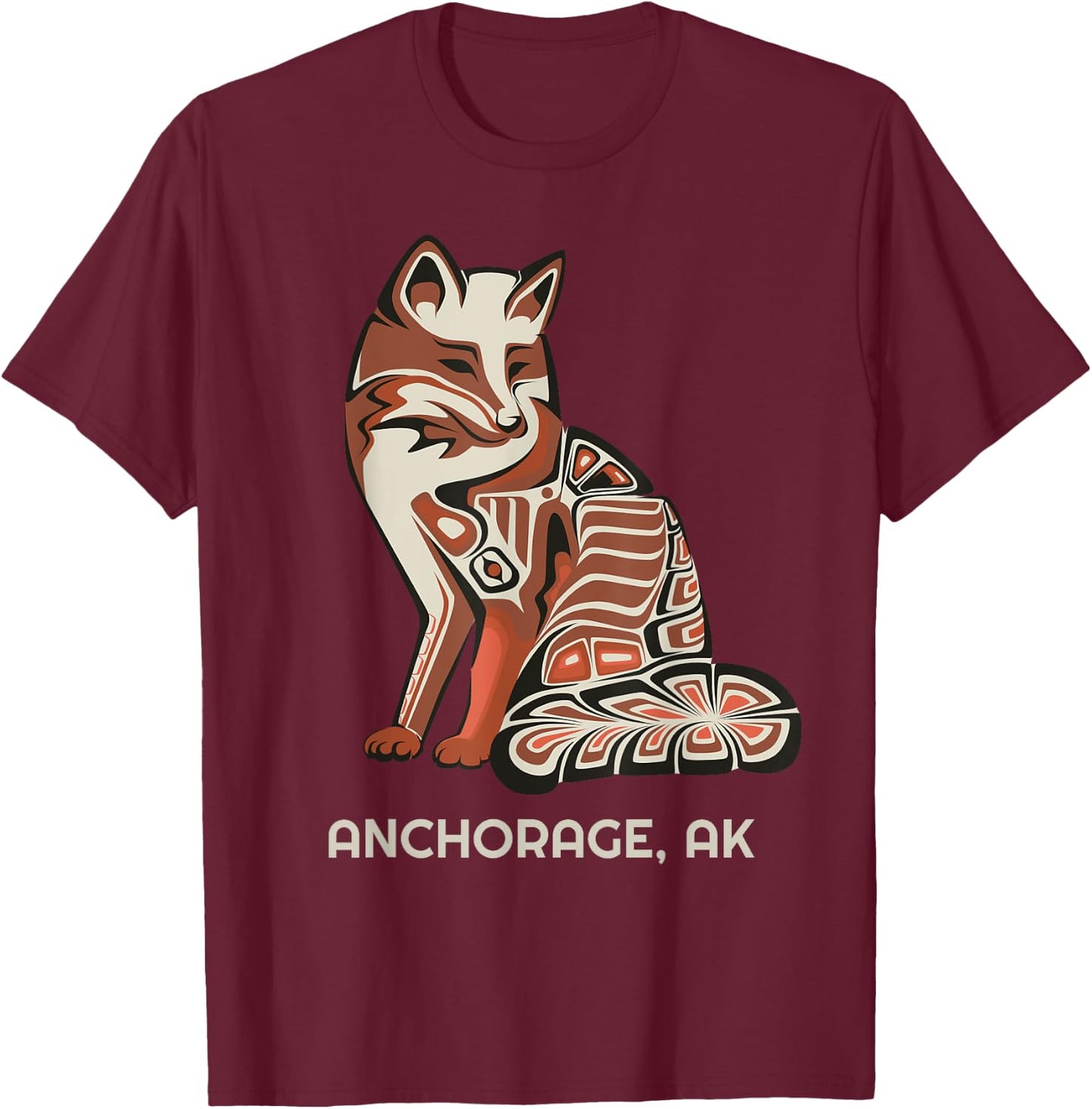 Tribal Fox Anchorage Alaska Native American Haida Style T-Shirt - T-Shirt | Maroon