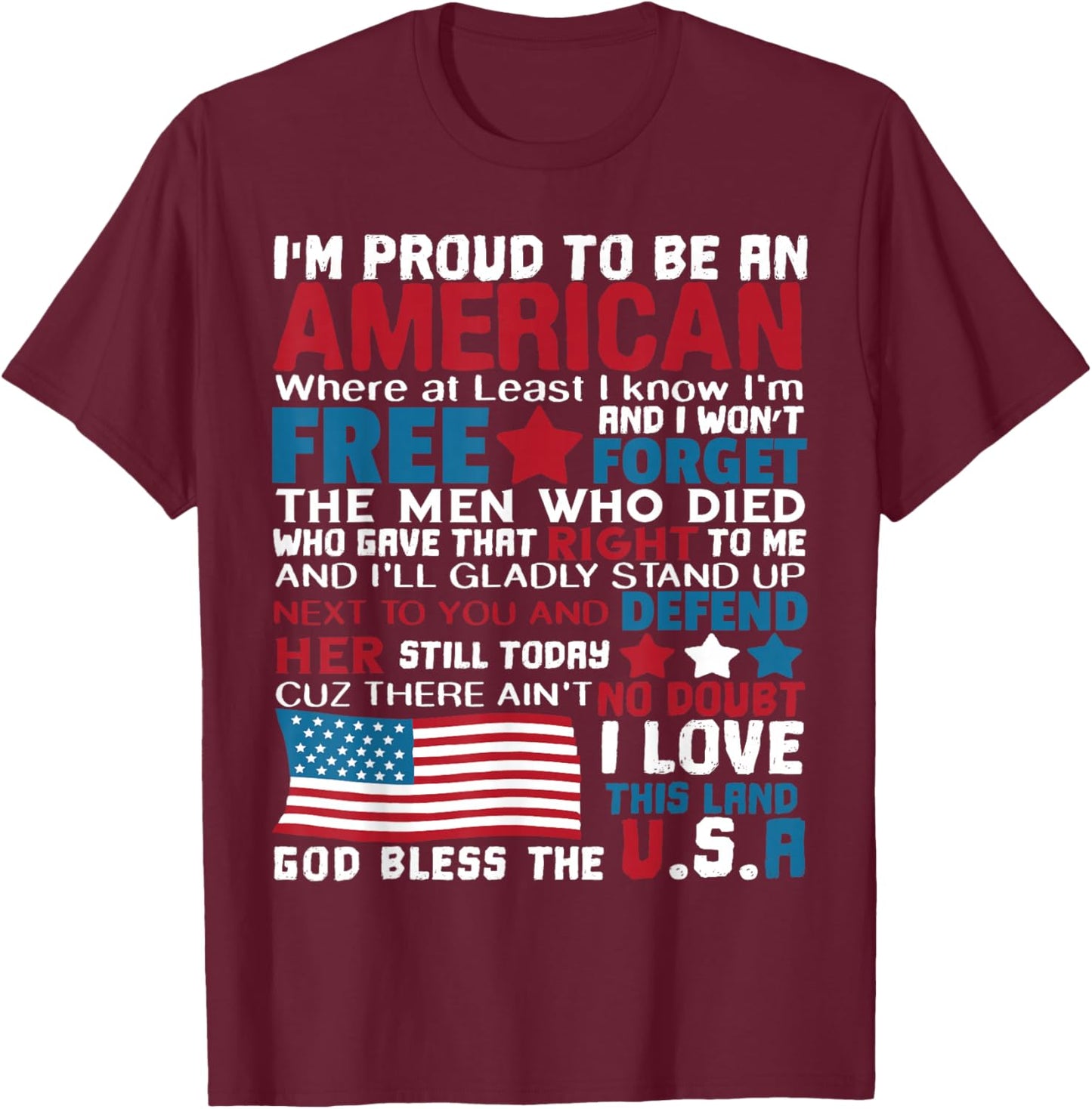 American Proud to be Patriotic Featuring USA Flag Merican T-Shirt - T-Shirt | Maroon
