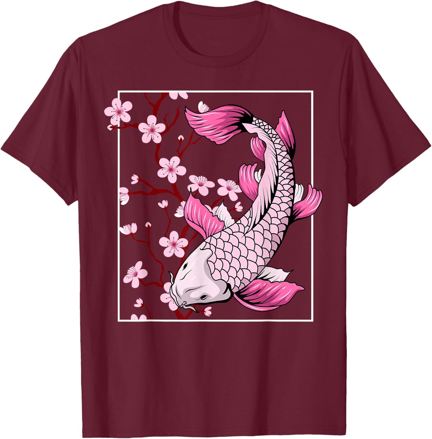 Vintage Sakura Blossom Flower Koi Fish T-Shirt - T-Shirt | Maroon