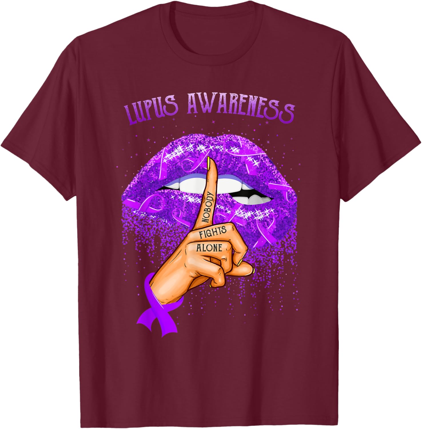 Biting Lips Lupus Awareness Month T-Shirt - T-Shirt | Maroon