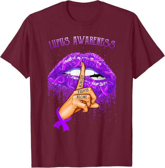 Biting Lips Lupus Awareness Month T-Shirt - T-Shirt | Maroon