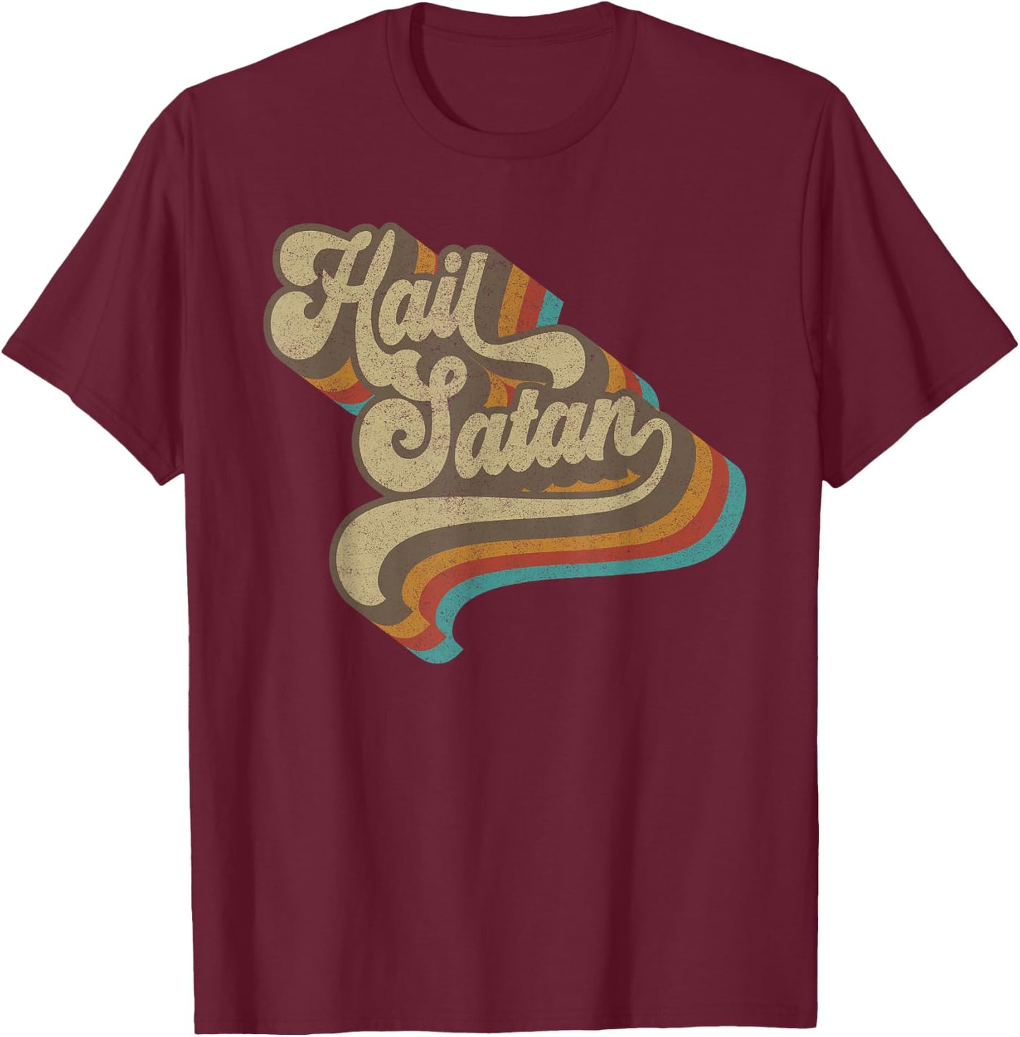 Hail Satan - Cool Vintage 70s Satanic Evil Magic Lucifer 666 T-Shirt - T-Shirt | Maroon