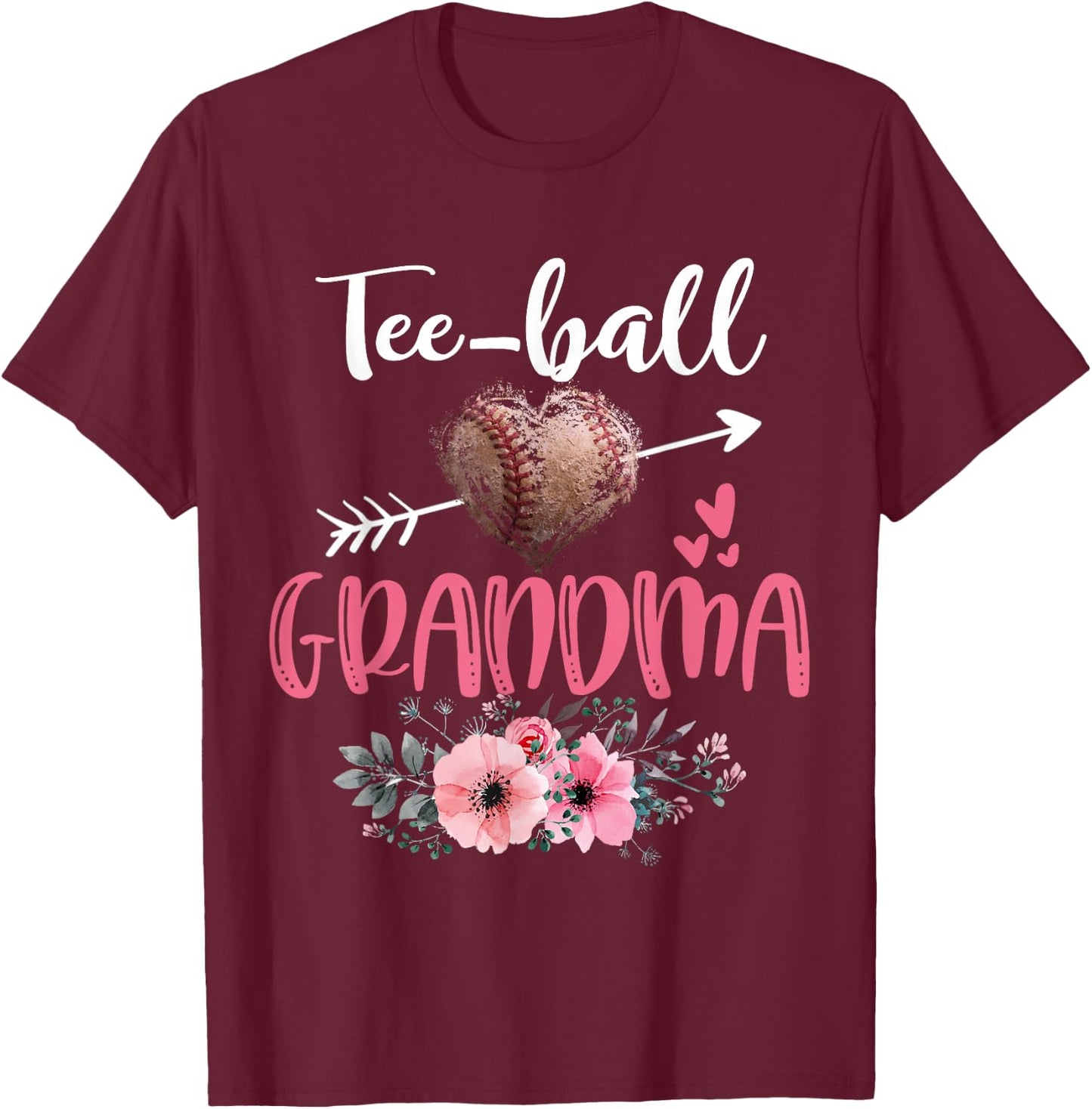 Ball Grandma Floral Funny Ball Heart Mother's Day T-Shirt - T-Shirt | Maroon