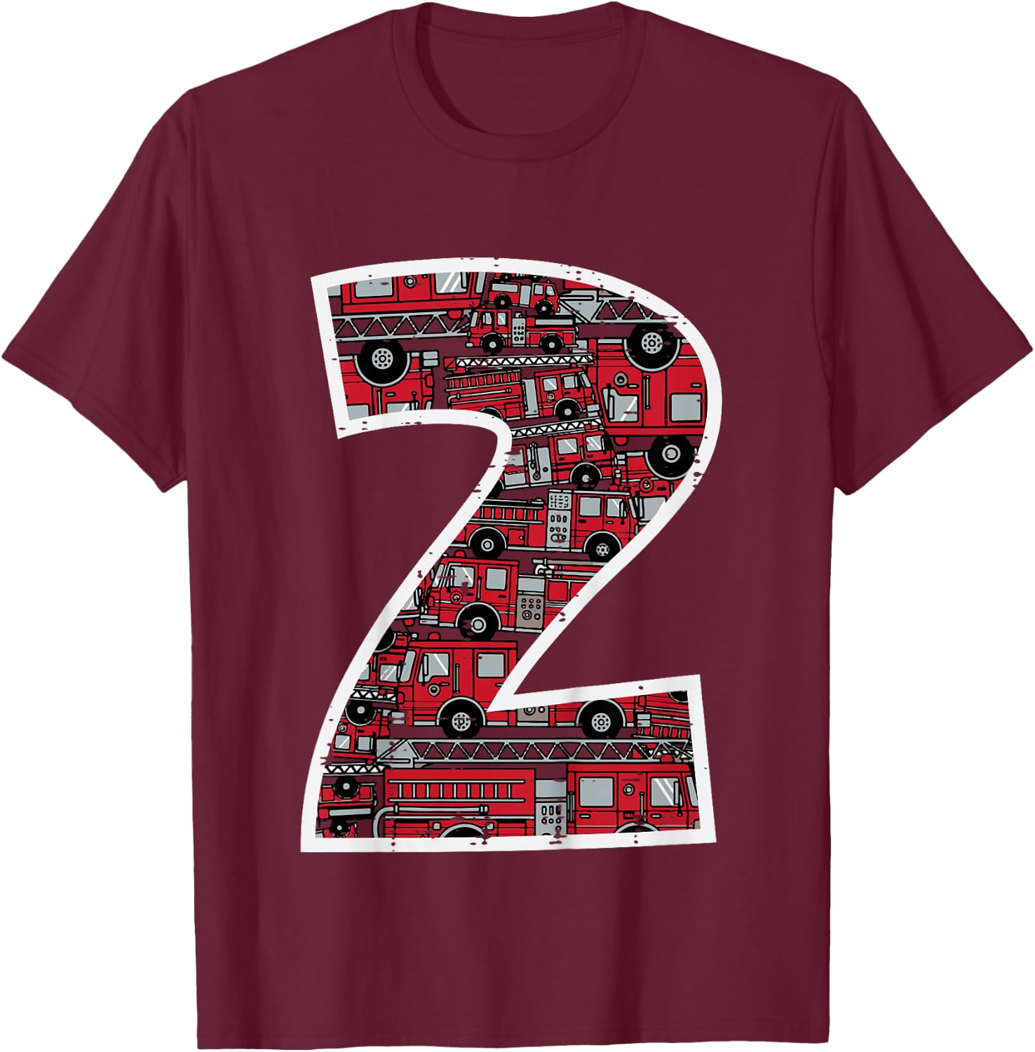 Kids 2nd Birthday 2 Firetrucks Firefighter Fireman Bday Boys Kids T-Shirt - T-Shirt | Maroon