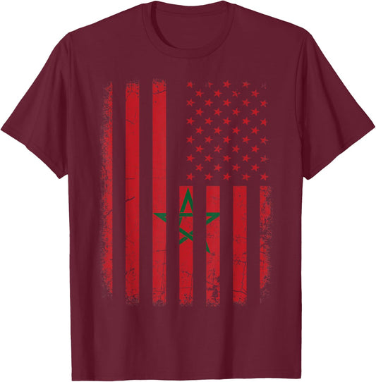 Moroccan American Flag Moroccan Roots Morocco America Kids Men T-Shirt - T-Shirt | Maroon