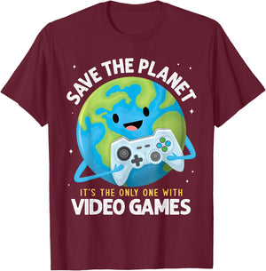Earth Day Save the Planet Its the Only One with Video Games T-Shirt - T-Shirt | Maroon