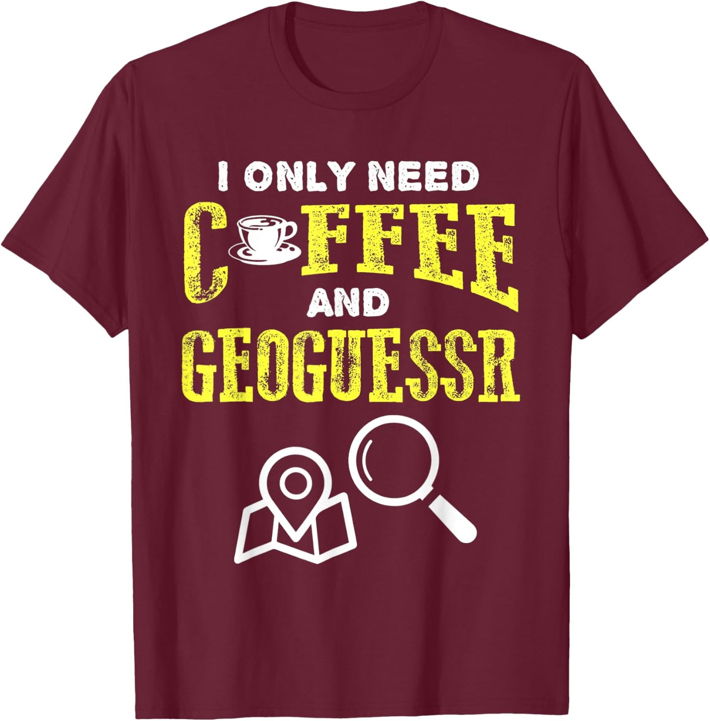 Retro Vintage Coffee And Geoguessr Location T-Shirt - T-Shirt | Maroon