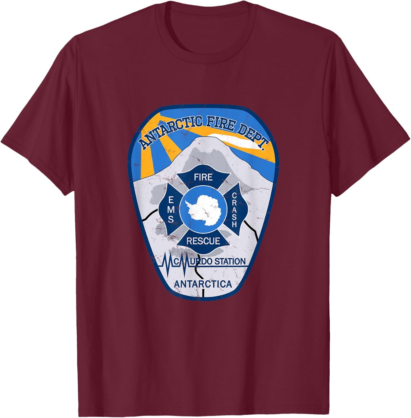 Antarctic Fire Department Patch T-Shirt - T-Shirt | Maroon