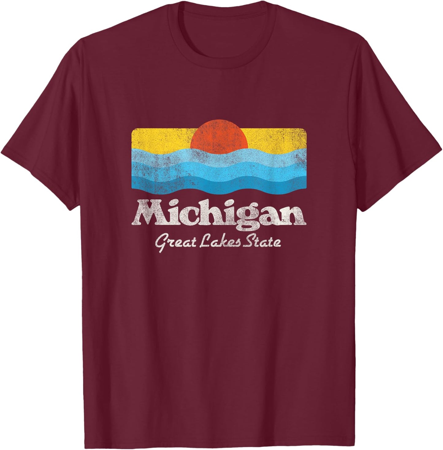 Retro Michigan Great Lakes State T-Shirt - T-Shirt | Maroon