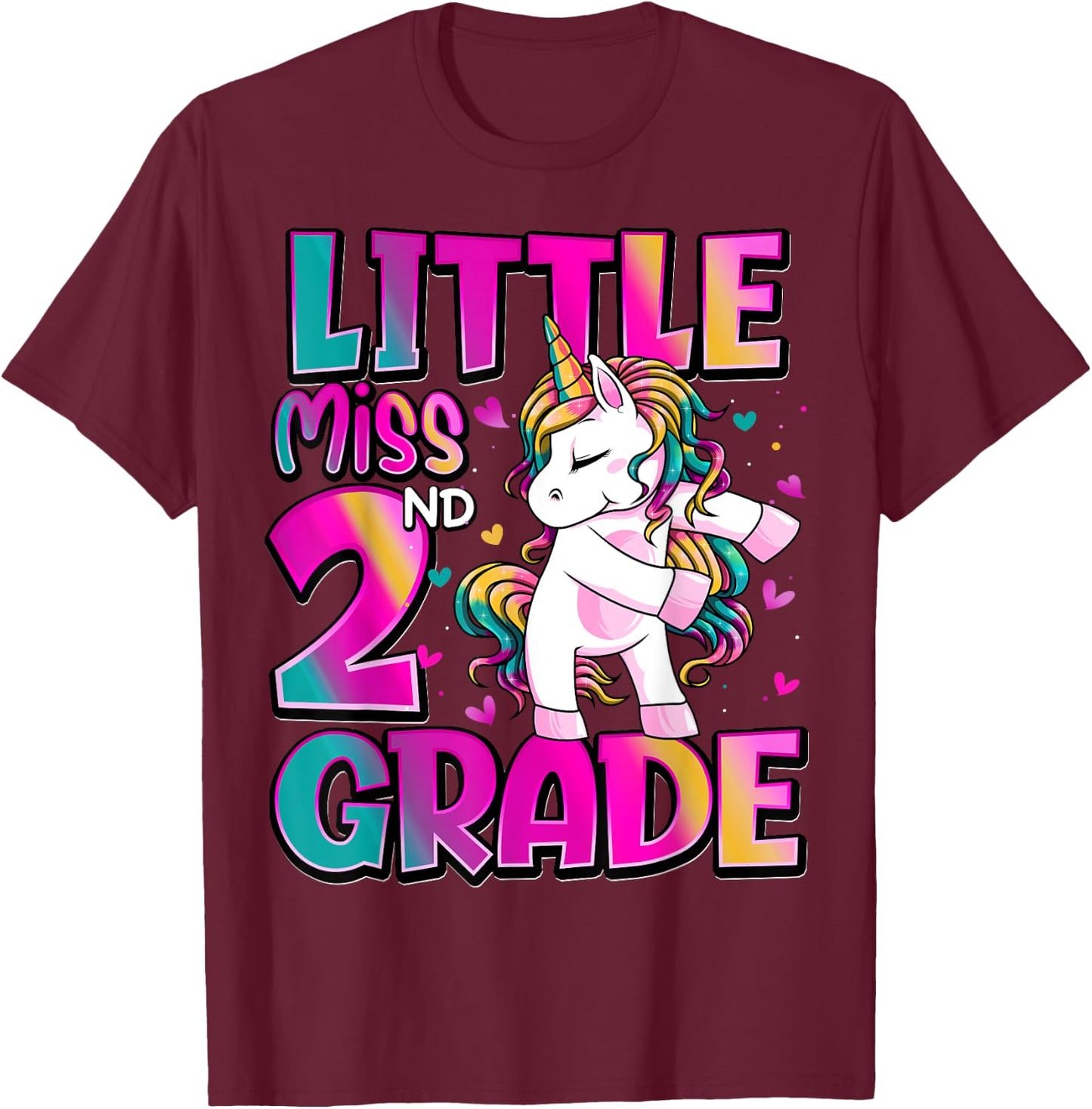 Little Miss 2nd Grade Unicorn Back To School 2nd Grade Girls T-Shirt - T-Shirt | Maroon