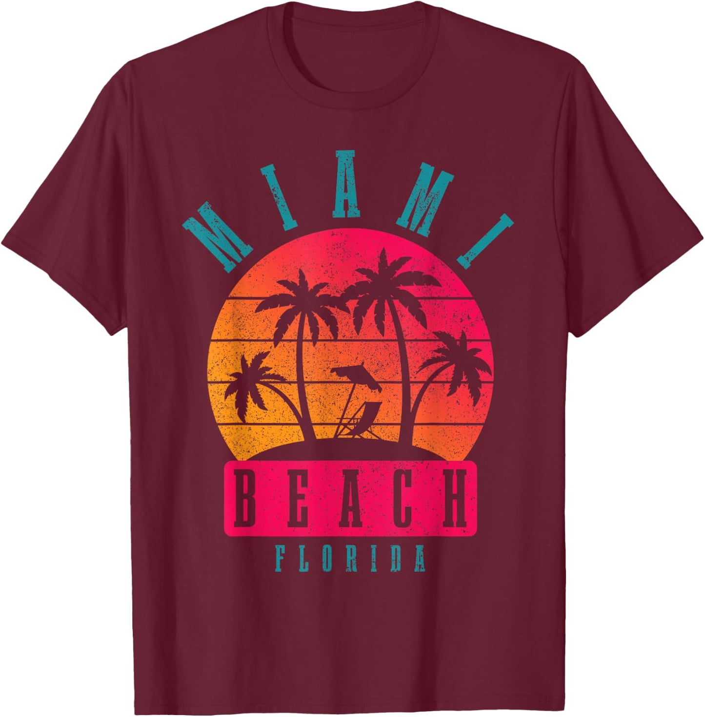 Miami Beach Florida Vintage Retro Men Women Girls Kids T-Shirt - T-Shirt | Maroon