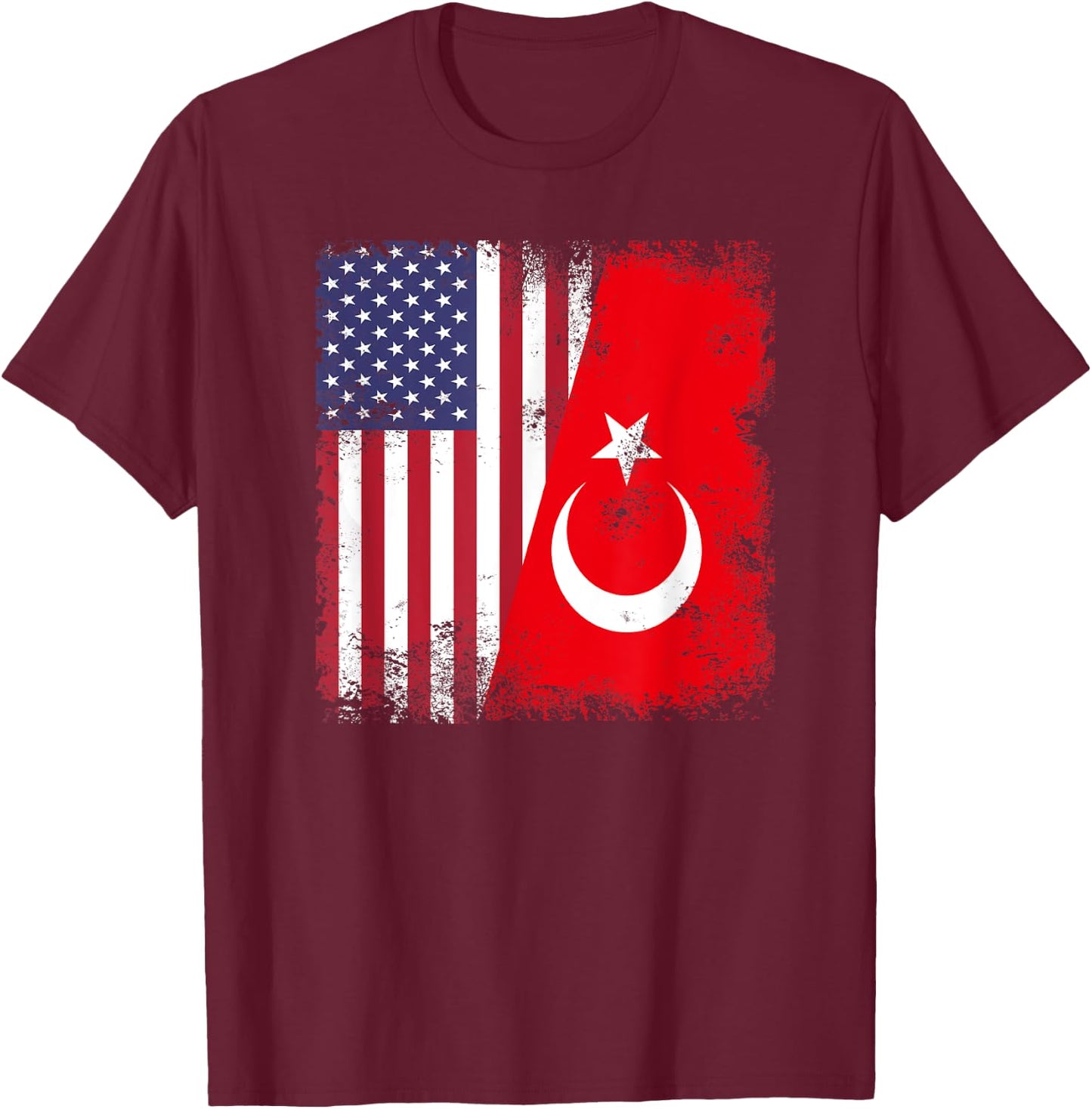 Half Turk Turkish Flag | Vintage Turkey USA Gift T-Shirt - T-Shirt | Maroon