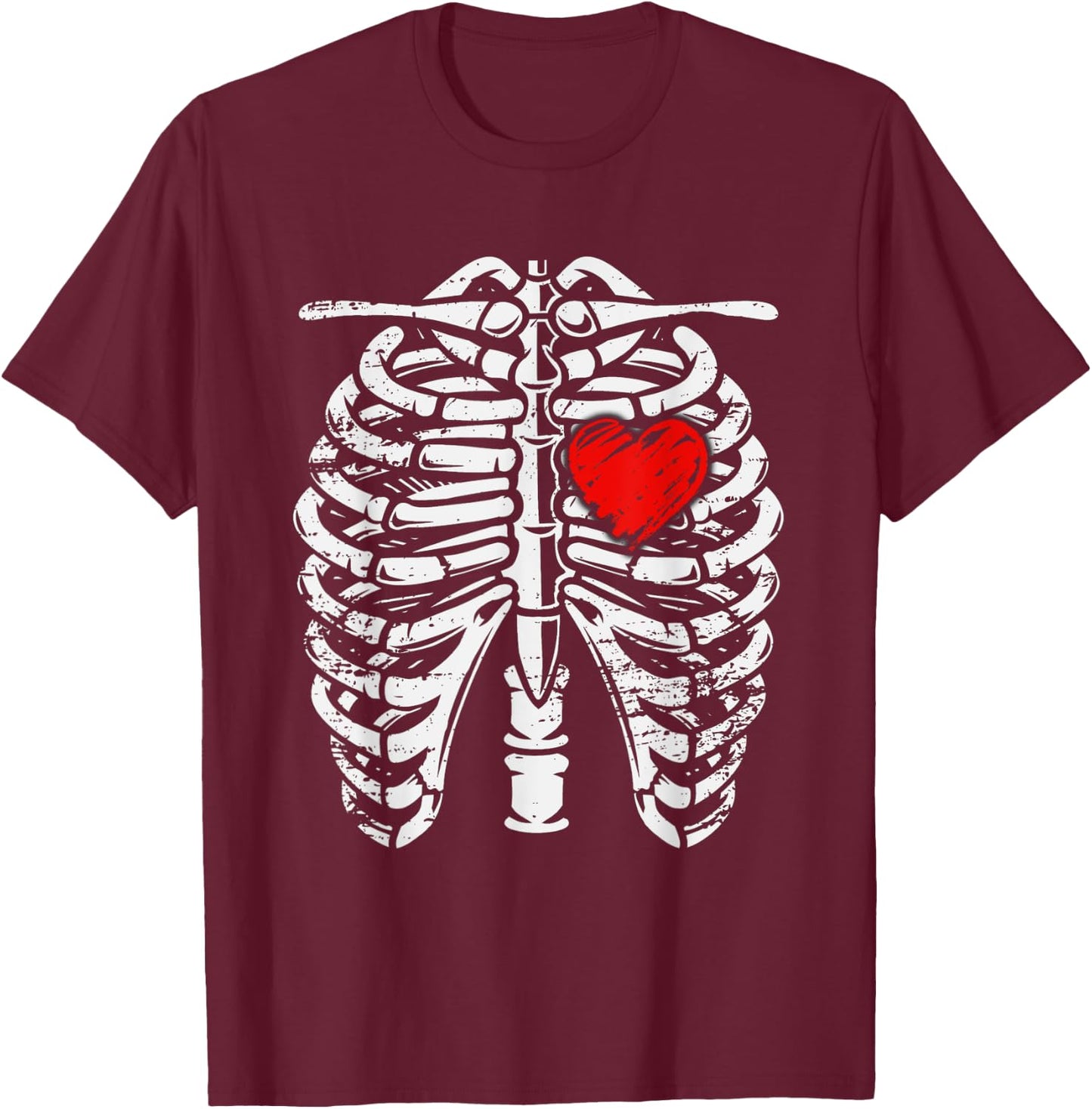 Rib Cage - Heart - Skeleton - Anatomy - X-Ray - Halloween T-Shirt - T-Shirt | Maroon
