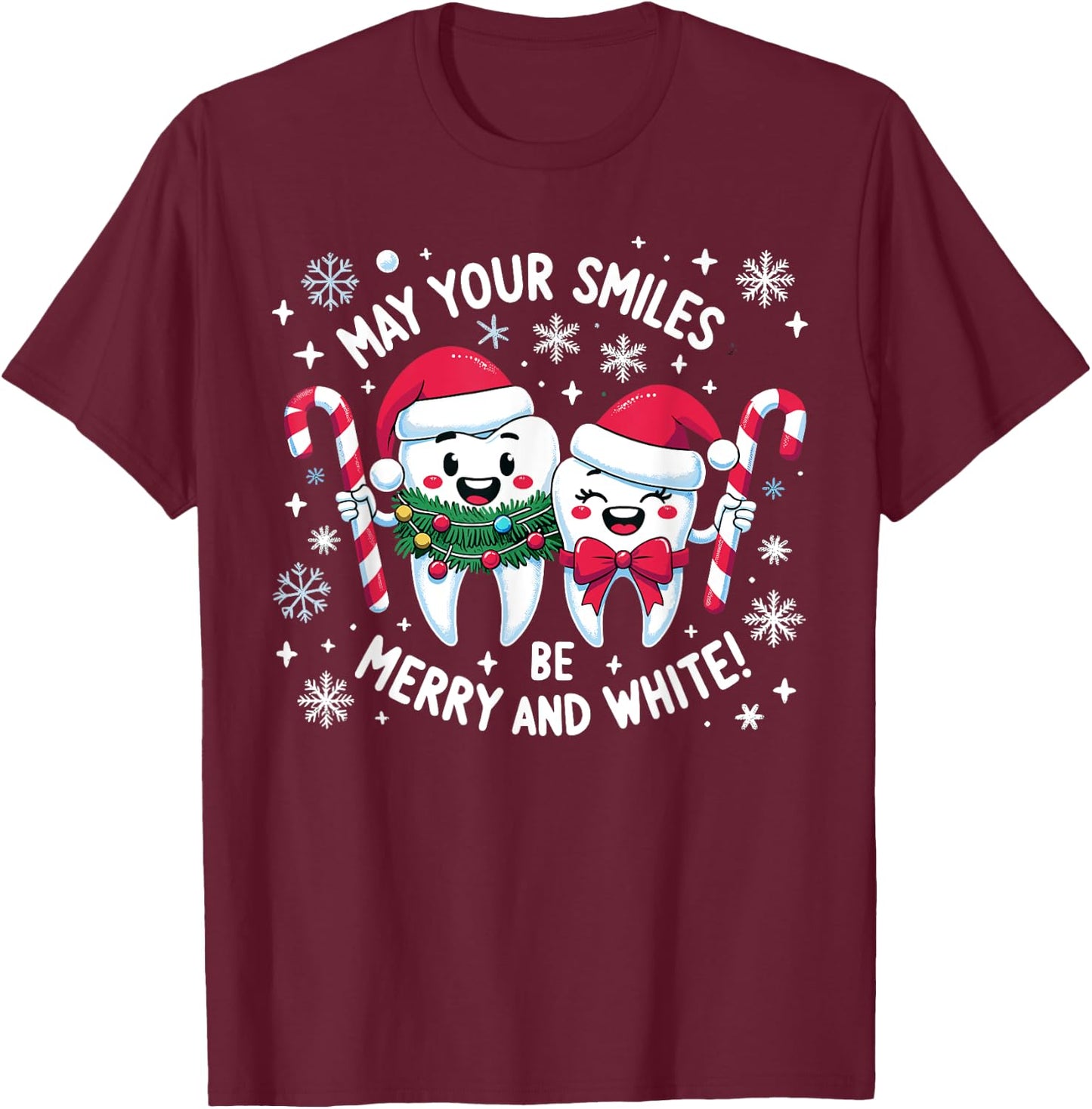 Merry and White Dental Christmas - Festive Dental Squad Xmas T-Shirt - T-Shirt | Maroon