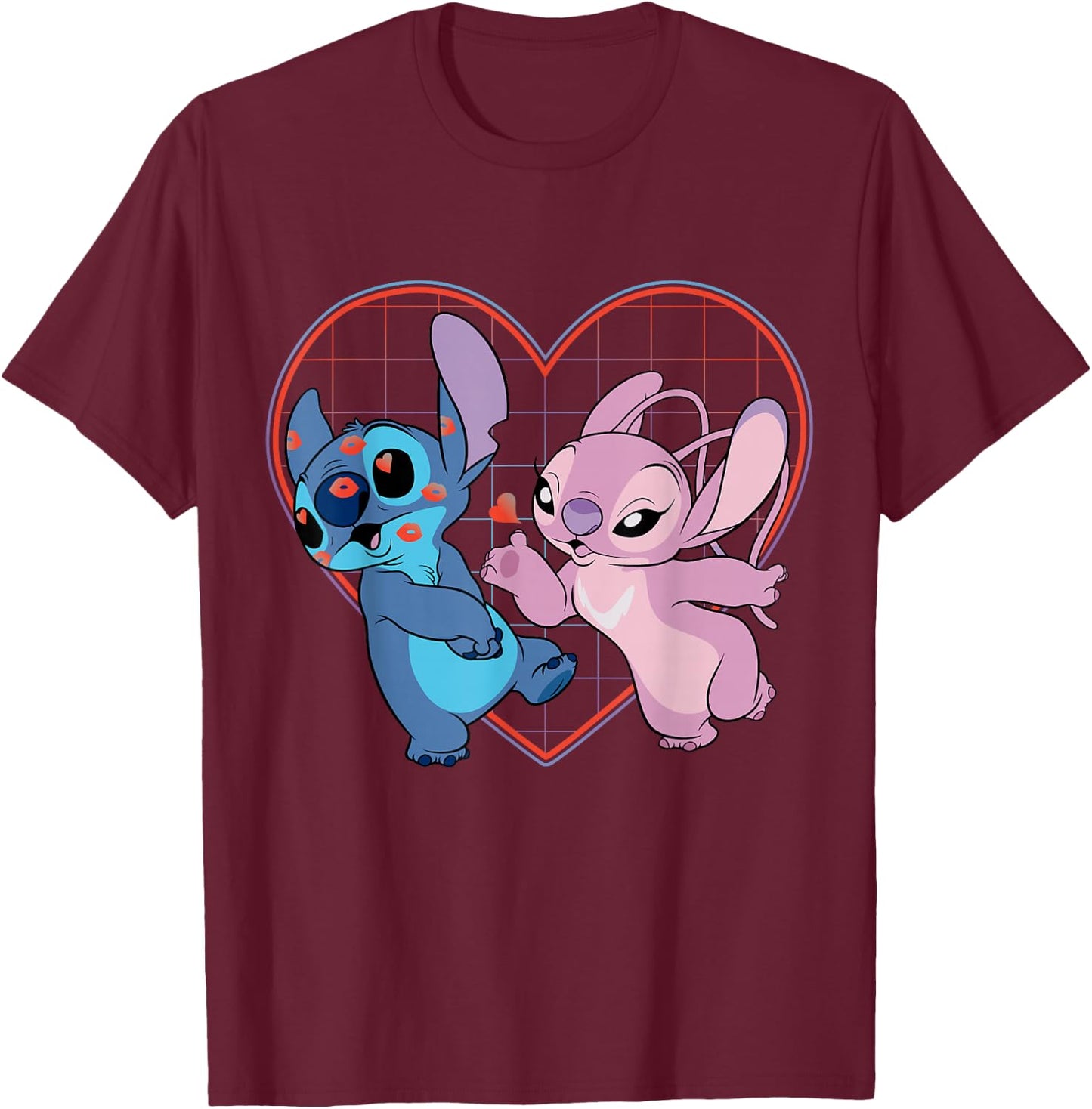 Disney Lilo and Stitch Angel Heart Kisses T-Shirt - T-Shirt | Maroon