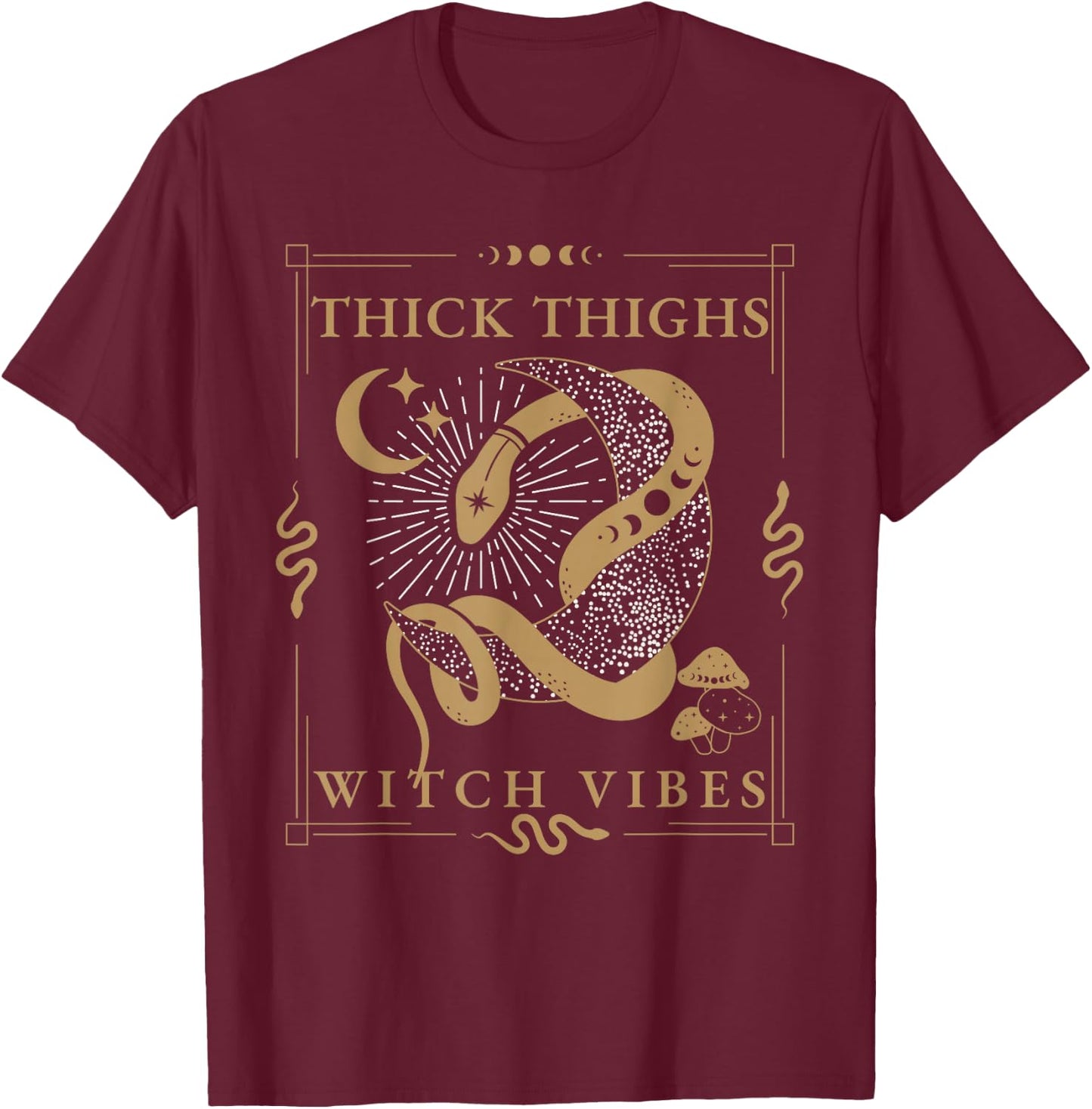 Snakes & Tarot Tattoo Aesthetic Thick Thighs Witch Vibes T-Shirt - T-Shirt | Maroon