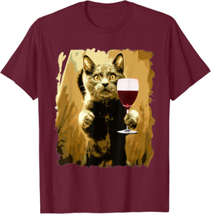Wine Tasting Funny Cat Sweet Drinking Wine Lover T-Shirt - T-Shirt | Maroon