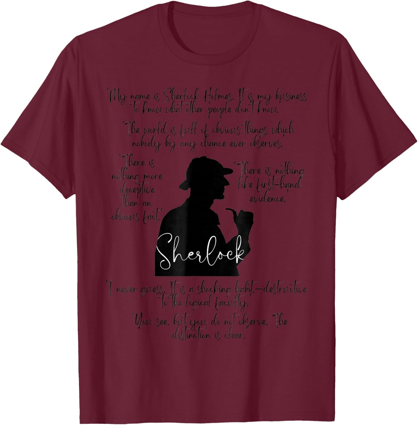 Sherlock Holmes & Quotes T-Shirt - T-Shirt | Maroon