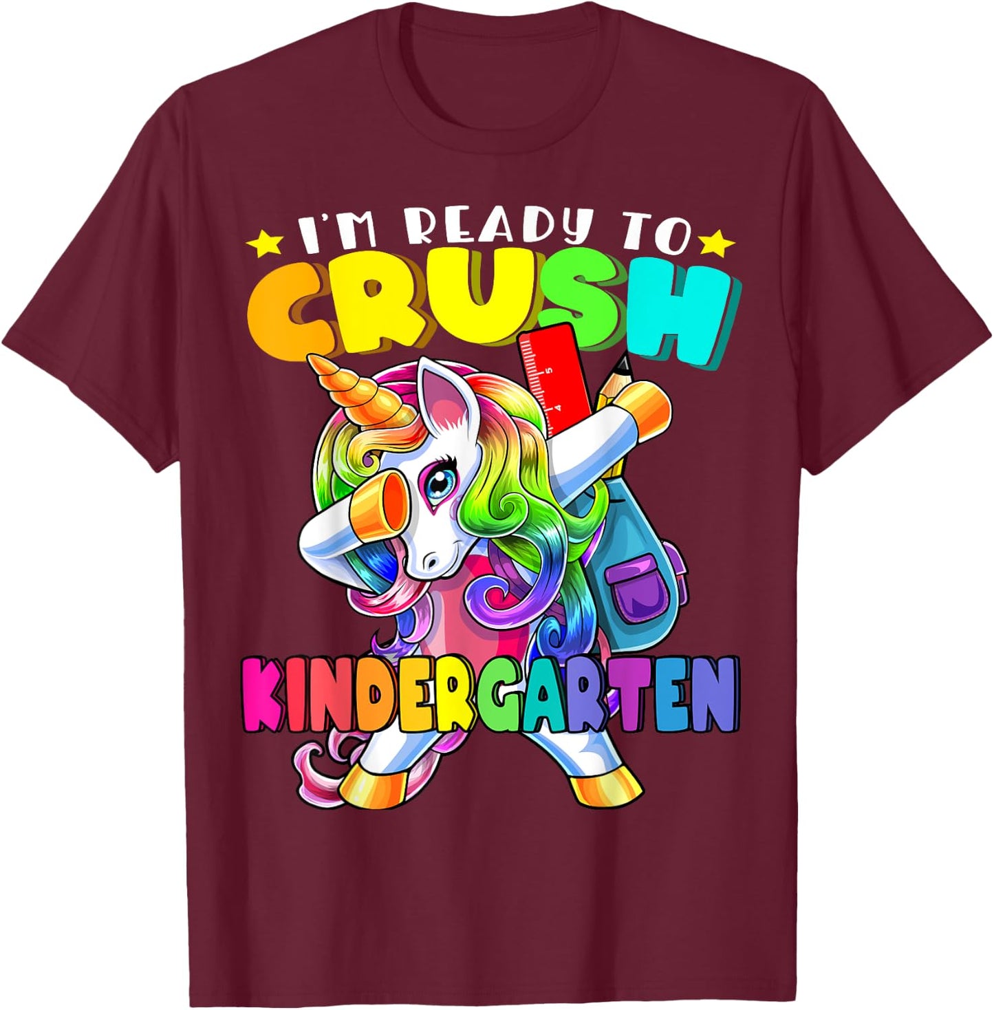 Crush Kindergarten Dabbing Unicorn Back to School Girls Gift T-Shirt - T-Shirt | Maroon