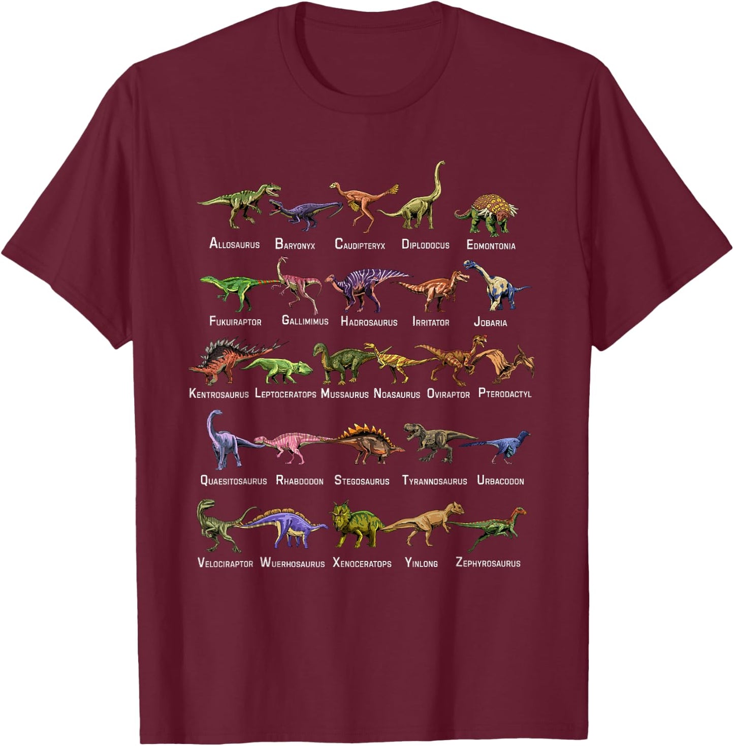 Dinosaur Alphabet Shirt Educational Dino Dinosaur Lover Kids T-Shirt - T-Shirt | Maroon