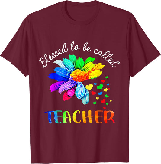 Blessed To Be Called Teacher Flower Power T-Shirt - T-Shirt | Maroon