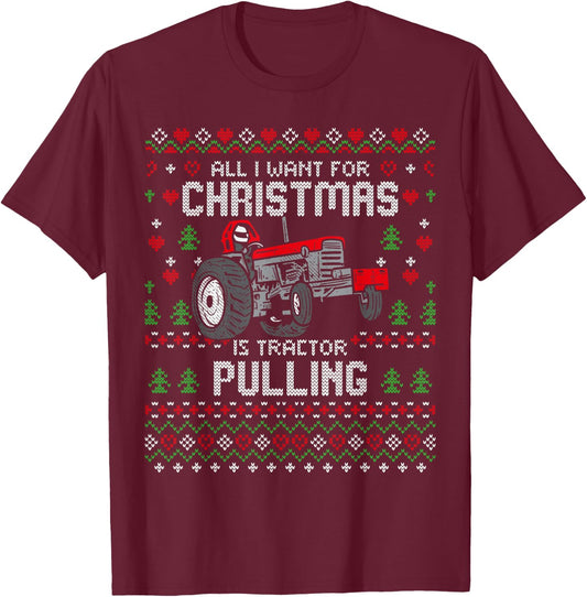 Tractor Pulling Tractorpulling Christmas Ugly Xmas Sweater T-Shirt - T-Shirt | Maroon