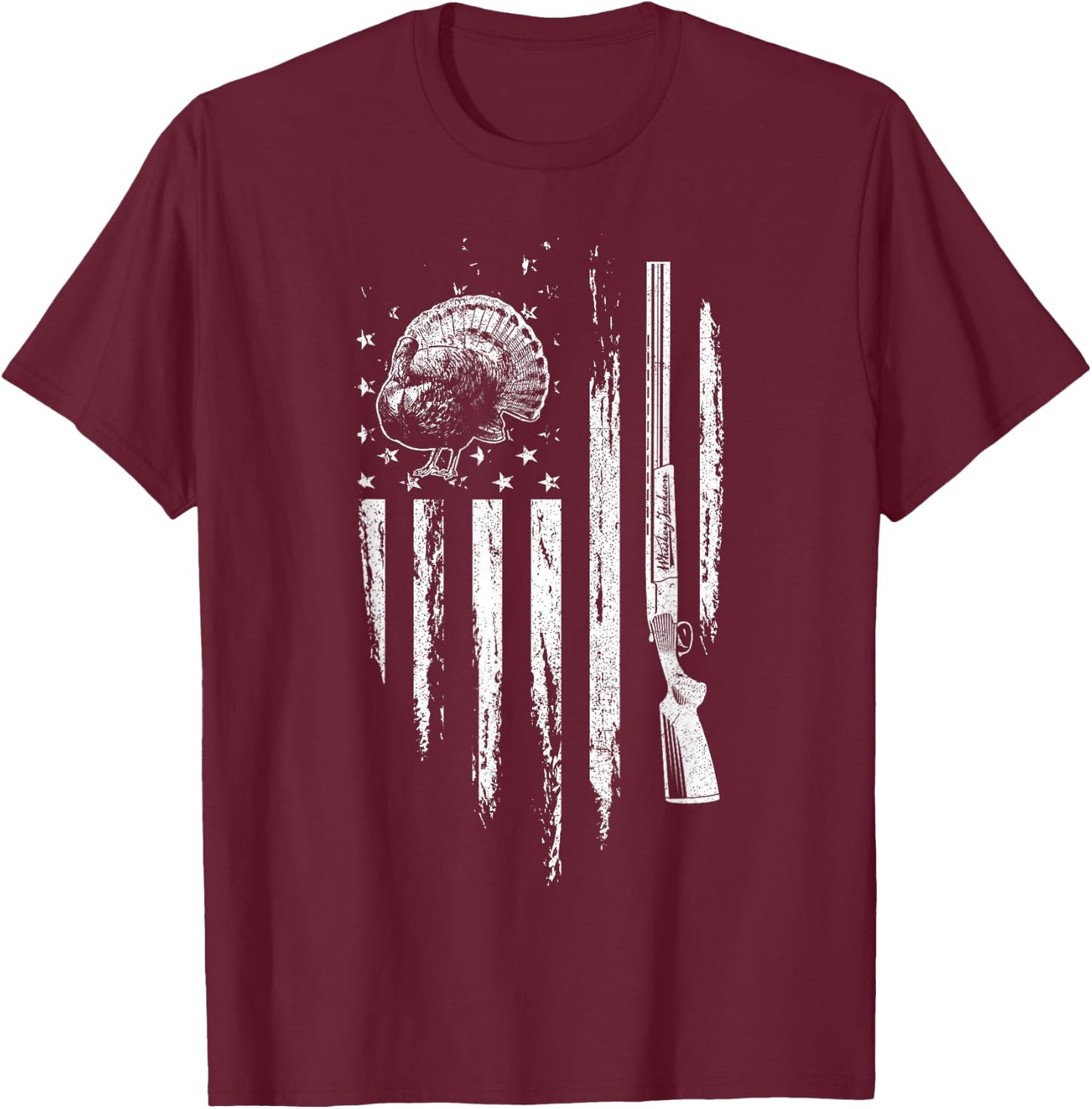 Turkey Hunting American Flag Thunder Chicken Gift Hunter T-Shirt - T-Shirt | Maroon