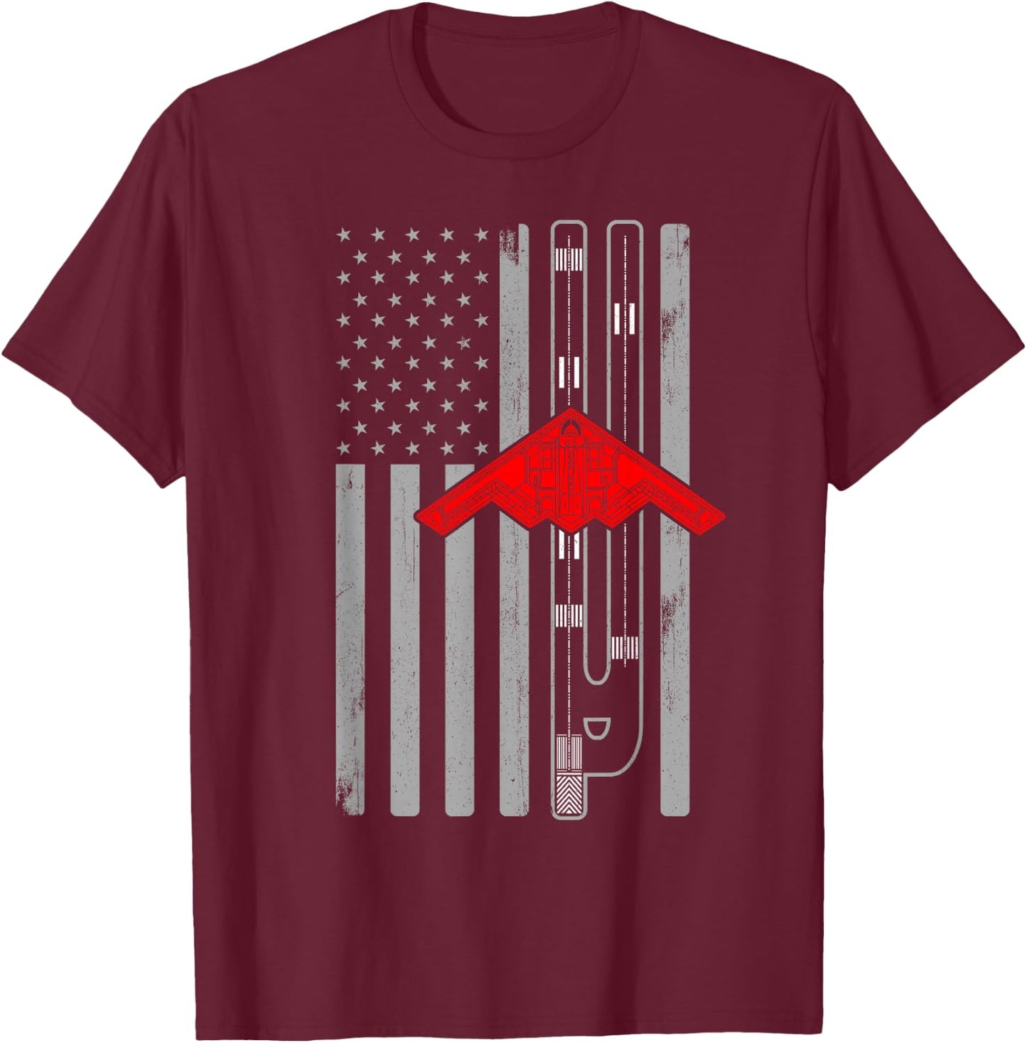B-2 Stealth Bomber Military Airplane American Flag Runway B2 T-Shirt - T-Shirt | Maroon