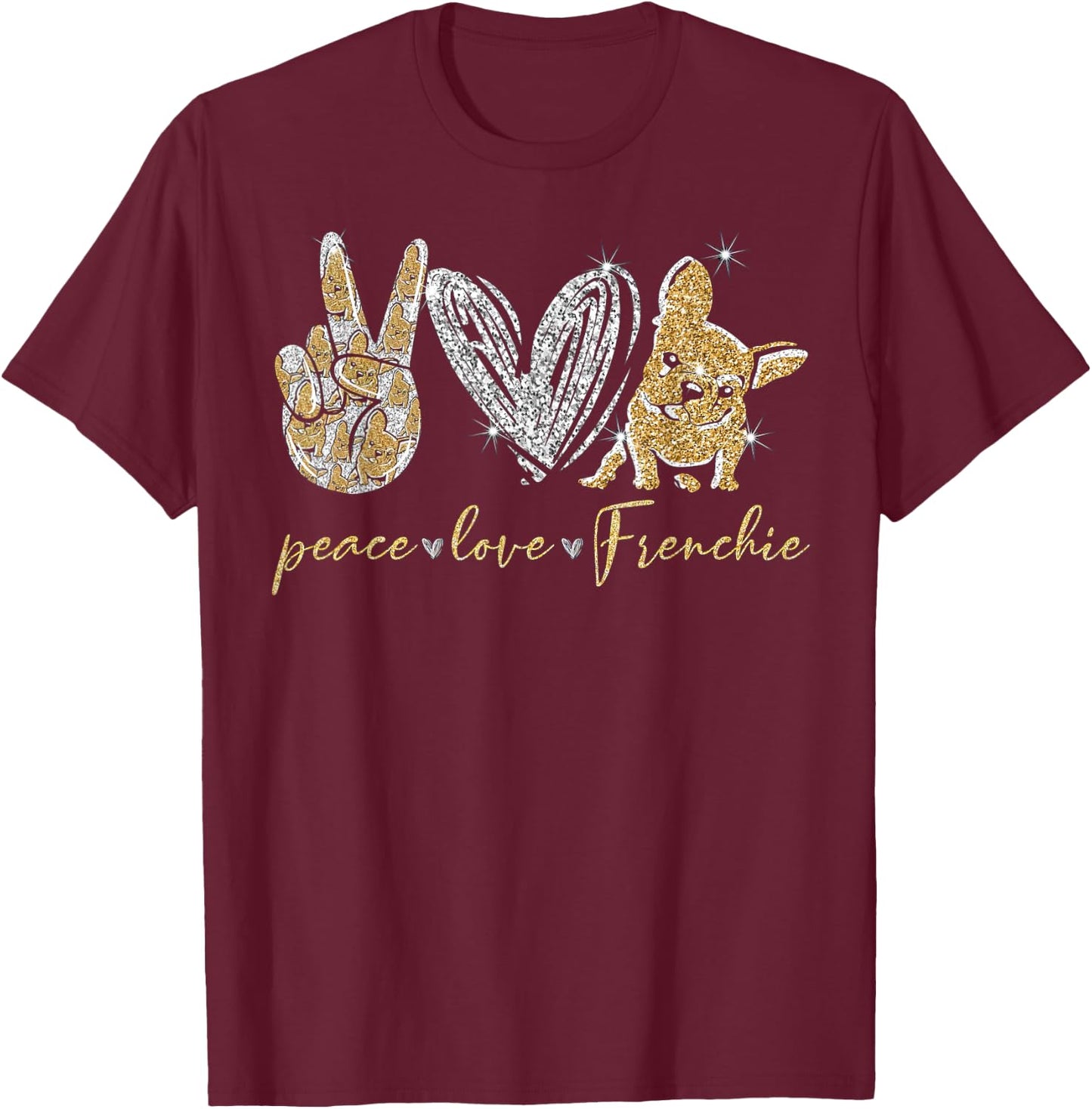 Cute Peace Love Frenchie French Bulldog Dog Lovers Gifts Women Kids T-Shirt - T-Shirt | Maroon