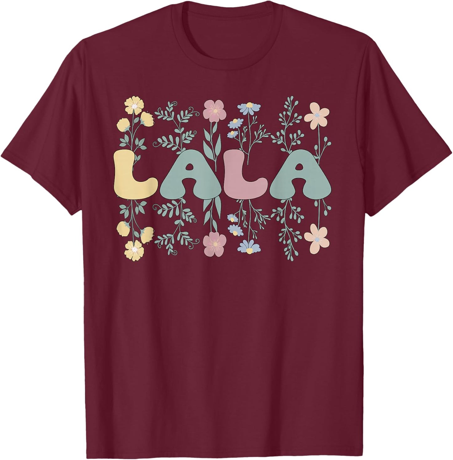 Groovy Lala Grandmother Flowers Lala Grandma T-Shirt - T-Shirt | Maroon