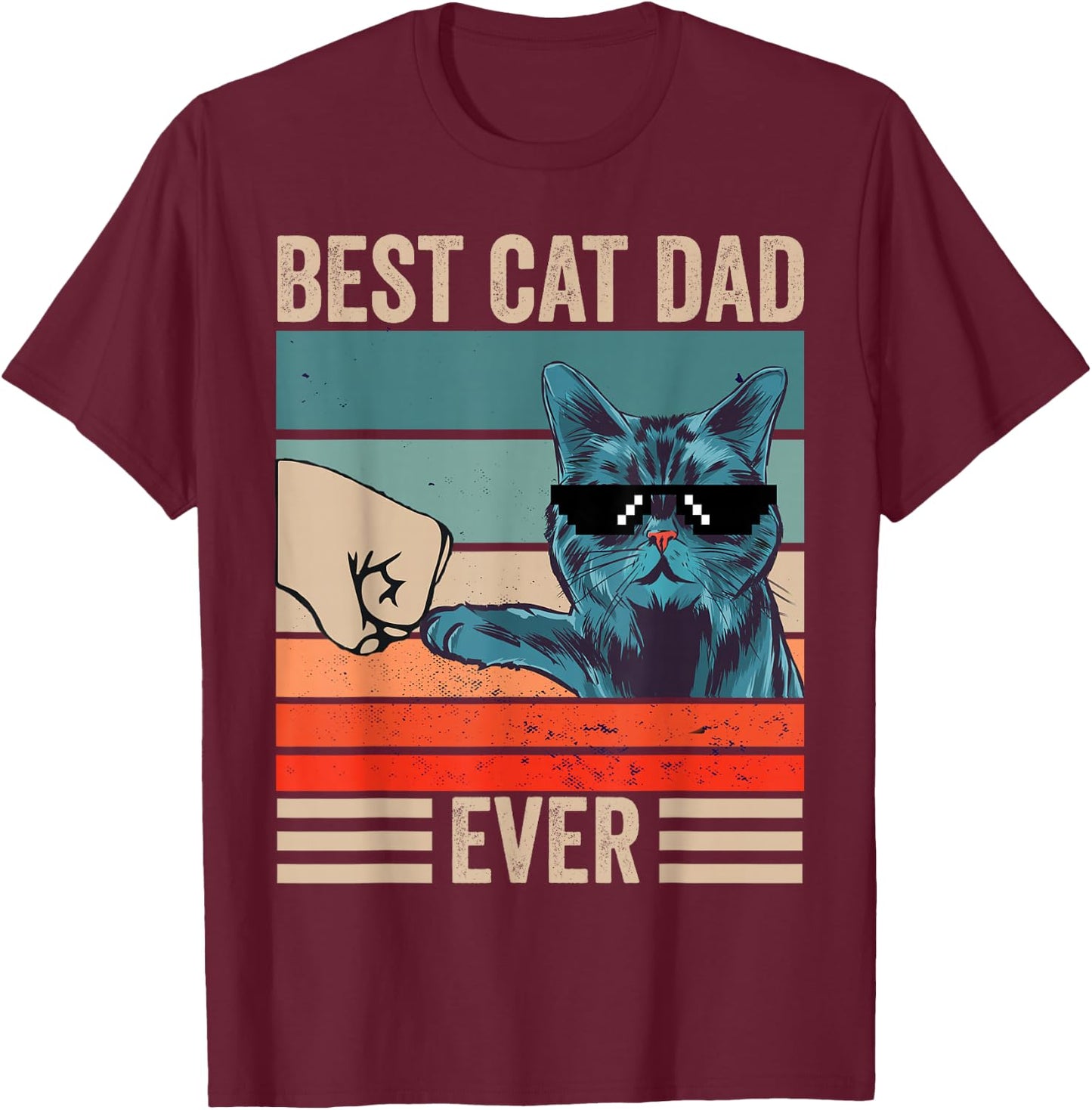 Vintage Best Cat Dad Ever Bump Fist Father's Day Cat Daddy T-Shirt - T-Shirt | Maroon