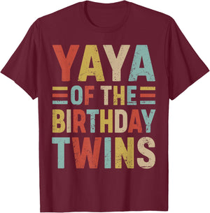 Yaya of The Birthday Twins Family Matching Bday Party T-Shirt - T-Shirt | Maroon