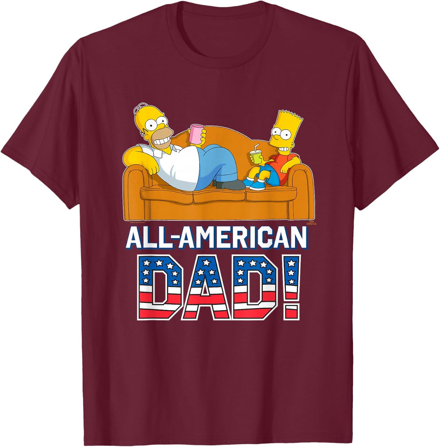 The Simpsons Homer & Bart All-American Dad Father's Day USA T-Shirt - T-Shirt | Maroon