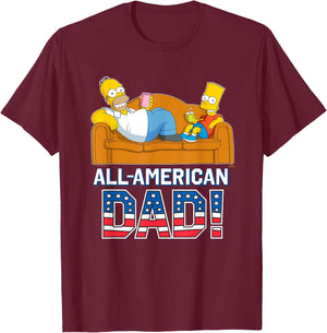 The Simpsons Homer & Bart All-American Dad Father's Day USA T-Shirt - T-Shirt | Maroon