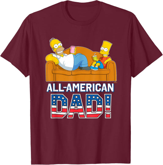 The Simpsons Homer & Bart All-American Dad Father's Day USA T-Shirt - T-Shirt | Maroon